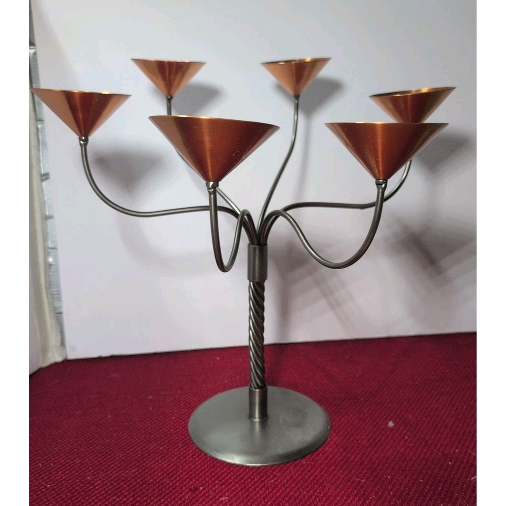 Aristo Denmark 6 Tealight Candle Copper & Metal Twisted Stem 15" Candelabra
